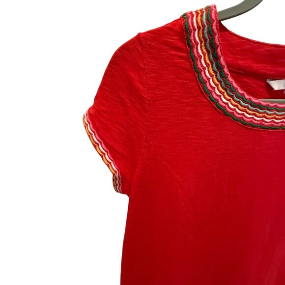 Boden Red Dress With Multicolor Embroidered Neckline & Hem Details size 4 - Picture 2 of 7